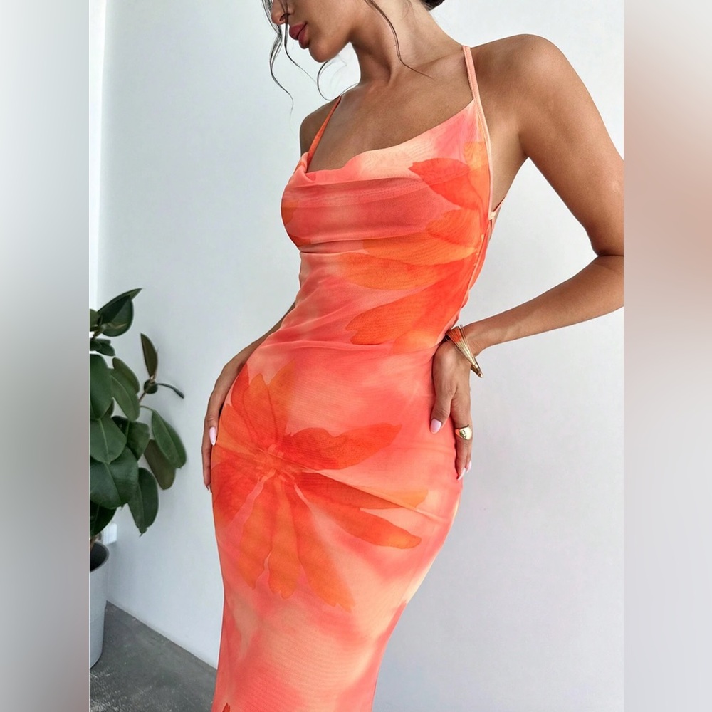 Floral Draped Neck Dress Summer Sexy Dress NEW